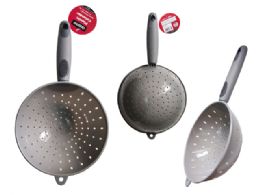 24 Pieces PLASTIC COLANDER With RUBBER HANDLE 6.75''X12.25" Long - Strainers & Funnels