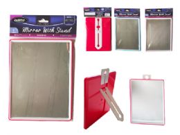 48 pieces Mirror W/stand 6.5x8.75inch Blue,pink,red 3asst Clr - Cosmetic Mirrors