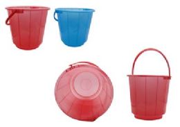 24 Pieces PAIL 15L 13.2" Diameter X12.6" X11.6" High BLUE RED - Buckets & Basins