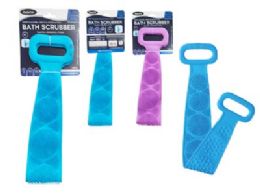 96 pieces Bath Scrubber Rubber 28inch L X4inch W Blue.pink Clr - Loofahs & Scrubbers