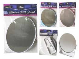 48 pieces Mirror W/stand 6.8x8.5inch Blue,pink,white  3asst Clr - Cosmetic Mirrors
