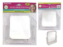 48 pieces Mirror Sq With Stand 2x Mag 4.33inchx5.51inch - Cosmetic Mirrors