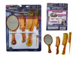 144 pieces Comb +mirror 4pc Set 7.inch7'.8.5inch8.5inch Marble Effect - Hair Brushes & Combs