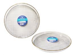 24 Pieces CRYSTAL-LIKE TRAY Round with GOLD TRIM 13" Diameter - Plastic Serving Ware