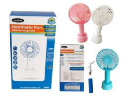 24 Pieces HANDHELD FAN 4"X 8.3" High WHITE PINK BLUE - Electric Fans