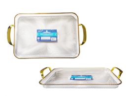 24 pieces Crystal -Like Tray Heavy Duty Rect W/gold Trim - Serving Trays