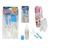 96 pieces Baby Bottle 8oz  1pc+2pc Brush 7.75inch, 5inchl 2clr - Baby Bottles