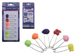 144 Packs of 6pc Locking Safety Pins Assorted Fruit Design