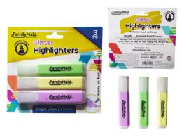 144 pieces Glitter Highlighters 3pc 4.5inch L Yellow,green,purpl - Highlighter