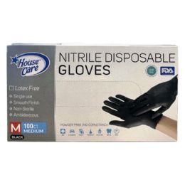 100pc Black Nitrile Medium Disposable Gloves