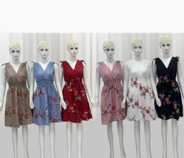 48 Pieces Women's Dress Short Sleeve Flower Design - Womens Sundresses & Fashion