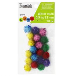 50 pieces Essentials By Leisure 20 Count 1/2 inch  Multicolor Glitter Craft Pom Poms - Pom Poms and Feathers