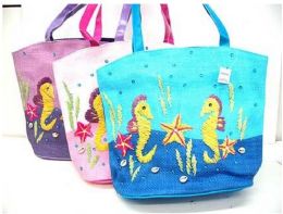 12 Pieces Sea Life Hand Crafted Straw Bag - Bags Of All Types