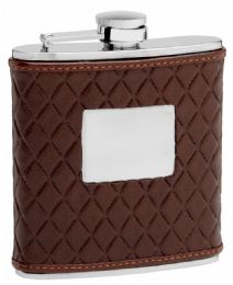 6 Pieces Leather Hip Flask Holding 6 Oz - Quilted Pattern Design - Pocket Size - Drinking Water Bottle