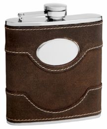 6 of Cow Leather Hip Flask Holding 6 oz Black Gift Box Included
