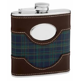 6 of 6oz Plaid Golf Hip Flask with Faux Leather Trim