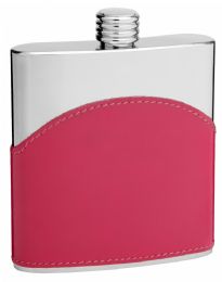 6 of Faux Leather Hip Flask 6 oz Pink Finish