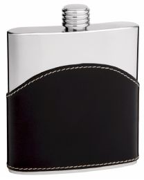 6 of Genuine Leather Hip Flask 6 oz Black Finish