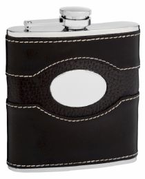 6 of Genuine Black Leather Hip Flask Holding 6 oz