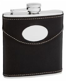6 of Leather Hip Flask 6 oz Black Finish Perfect for Engraving