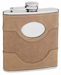 6 of Suede Leather Hip Flask 6 oz for Engraving