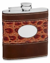 6 of Hip Flask Holding 6 oz Faux Leather and Faux Alligator Skin