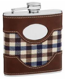 6 of Faux Leather and Cloth Hip Flask 6 oz - Plaid Golf Design