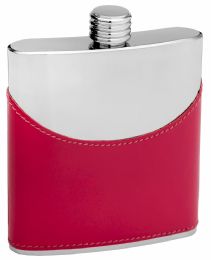 6 of Faux Leather Hip Flask 6 oz  Pink Finish for Engraving