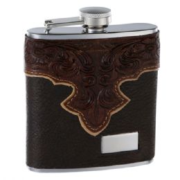6 of 6 Oz. Genuine Brown Leather Hip Flask Holders