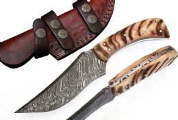 2 of Damascus Steel Bowie Hunting Knife Handmade