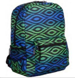 24 of Carton Backpack 18 X 13 X 6.7 Inches - Jumbo #10 Zippers Padded Back And Straps Blue Green Pattern