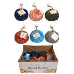 24 pieces Pumpkin Harvest Velvet W/ Gold Stem 4in / 24pc Pdq Ast Colors / ht - Thanksgiving