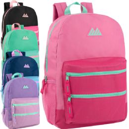 24 Pieces 17- Inch Double Front Zippered Pocket Backpack - 5 Girls Colors - Backpacks 17"