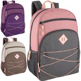 24 Pieces 17-Inch Multi Pocket Bungee Backpack - 3 Girl Colors - Backpacks 17"