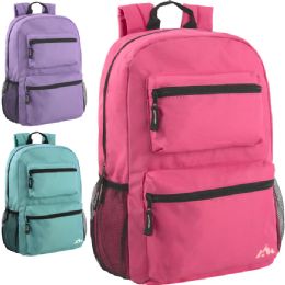 24 Pieces 17 Inch Double Front Pocket Backpack - 3 Pastel Colors - Backpacks 17"