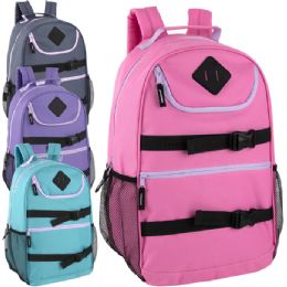 24 Pieces 18 Inch Double Buckle Backpack - 4 Girls Colors - Backpacks 18" or Larger