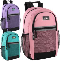 24 Pieces 18-Inch Multi-Pocket Reflective Backpack - 3 Girls Colors - Backpacks 18" or Larger