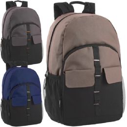 24 Pieces 18 Inch Double Flap Daisy Chain Backpack - 3 Dark Colors - Backpacks 17"