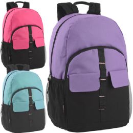 24 Pieces 18 Inch Double Flap Daisy Chain Backpack - 3 Pastel Colors - Backpacks 17"