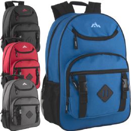 24 Pieces 18 Inch Double Buckle Backpack With Laptop Section - 4 Colors - Backpacks 17"