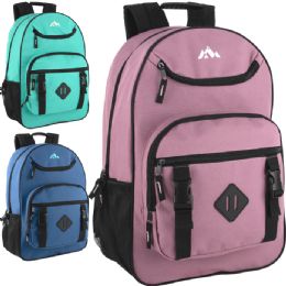 24 Pieces 18 Inch Double Buckle Backpack With Laptop Section - 3 Colors - Backpacks 17"