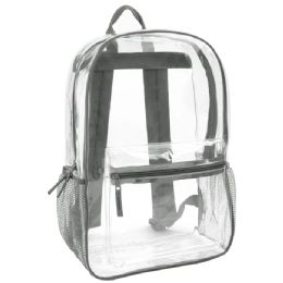 24 Pieces Classic 17 Inch Clear Backpack Grey - Backpacks 17"