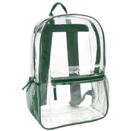 24 Pieces Classic 17 Inch Clear Backpack Green - Backpacks 17"
