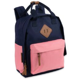 24 Pieces 12-Inch Squared Mini Backpack With Twin Handle - 8 Navy & Pink - Backpacks 15" or Less