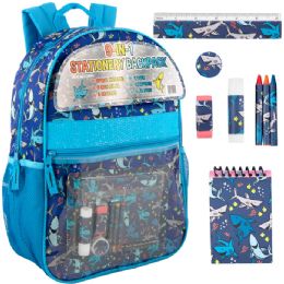 24 of 17-Inch Shark Themed Backpack With Clear Front Pocket And 8-Piece School Supply Kit