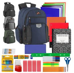 12 of 18-Inch Reflective Multi Pocket Backpack With Laptop Section With 30-Piece School Supply Kit - 4 Colors
