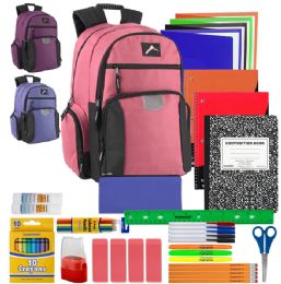 12 of Reflective Multi Pocket Backpack With Laptop Section With 30-Piece School Supply Kit - 3 Colors