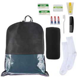 24 Sets 10-Piece Deluxe Hygiene Kit With Cinch Travel Bag With Clear Window, Socks, Blanket - Travel & Luggage Items