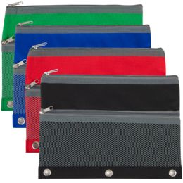 100 Pieces 3 Ring Binder Pencil Case With Mesh Pocket - 4 Colors - Pencil Boxes & Pouches