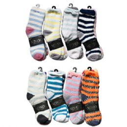 12 pieces Xoxo Soft And Cozy 3-Count Fuzzy Socks In Assorted Designs For Shoe Sizes 4-10 - Womens Fuzzy Socks